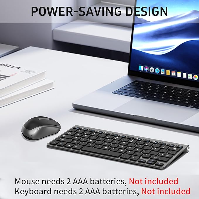 Compact Wireless Keyboard Mouse Combo, Mini Portable Travel Keyboard and Silent Mouse Set with USB Receiver, Quiet Click, Small Size, Adjustable 2400 DPI for Computer, Laptop, PC, Windows, Mac