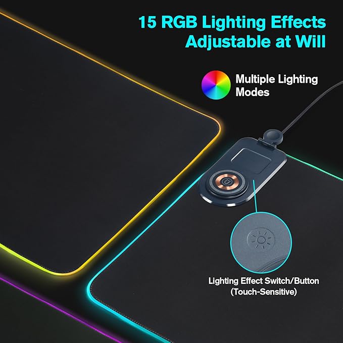 ELUTENG 4-in-1 RGB Gaming Mouse Pad with Phone Holder, Wireless Charging Desk Mat, Waterproof Ultra-Smooth Large Keyboard Pad, Non-Slip Base Home Office Desk Mat 35.43"x15.75"