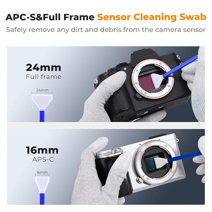 K&F Concept Professional Camera Cleaning Kit - Sensor Cleaner, APS-C & Full-Frame Swabs, Air Blower, Lens Brush, Gloves, Lens Cloths, Carry Case, Lens Cleaning Kit for FF DSLR & Mirrorless Cameras - Image 3
