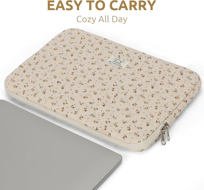 Puffy Laptop Sleeve 13-15.6 Inch Cute Quilted Laptop Protective Case Padded Floral Computer Sleeve for MacBook (A-Yellow, 11 Inch)