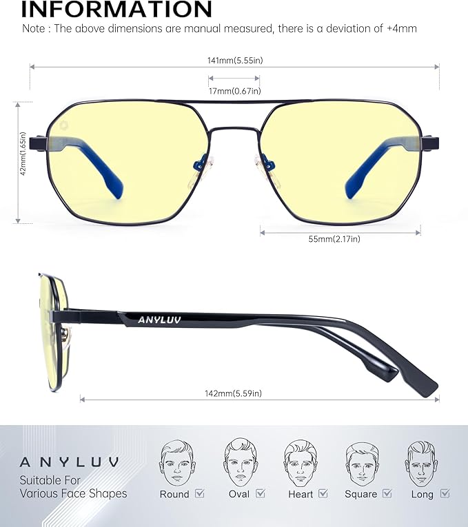 ANYLUV Blue Light Glasses for Woman/Men, Blue Light Blocking Glasses Women Computer Gaming Glasses for Eye Protection