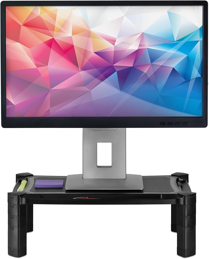 Mount-It! Desktop Computer Monitor Riser - Height Adjustable Tabletop Stand Shelf for PC and Laptop Displays and Printers, 19 x 13 Inch, 6.6” High, Black, MI-7851