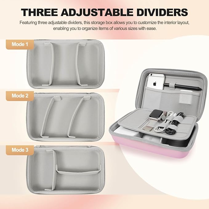 Hard Travel Electronic Organizer Case for Power Bank Chargers Cables USB Flash Drive SD Card Electronics & Backpack Organizer Travel Case Small Portable Accessories Bag, Pink