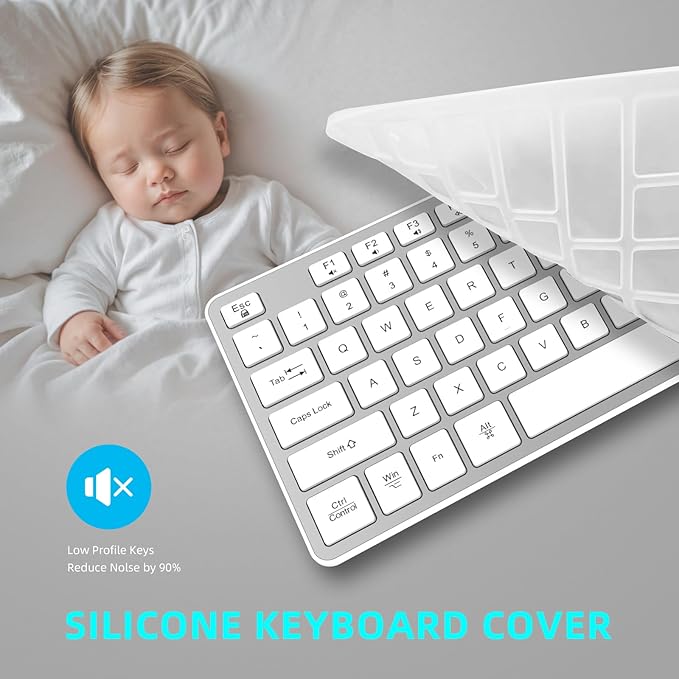 Slim Wireless Keyboard for Mac and Windows, Ultra Quiet Low-Profile Flat Key Board with Full-Size Keys, 2.4GHz Wire Less for PC, Mac, Windows 11/10/8/7 (Silver-1)