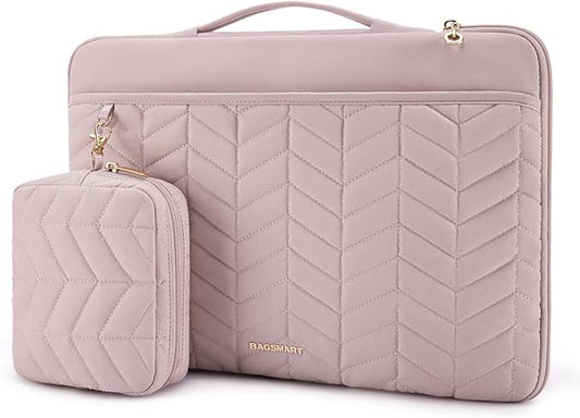 BAGSMART Laptop Case with Handle, Puffy Padded Laptop Bag Sleeve for Women, Portable MacBook Air/Pro Computer Case, 13-14 inch, Pink