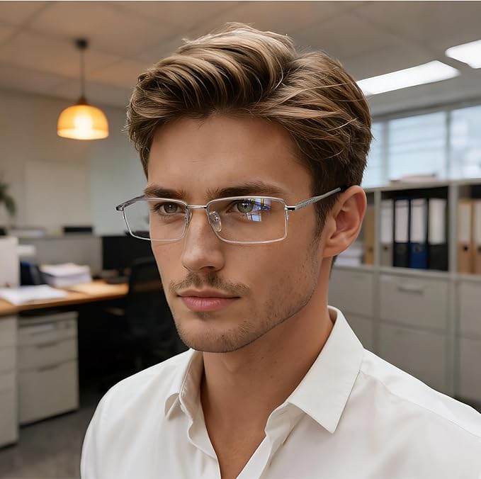 Dollger Rectangle Blue Light Glasses for Men Metal Anti Bluelight Blocking Glasses for Computer Fashion Eyeglasses Small Half