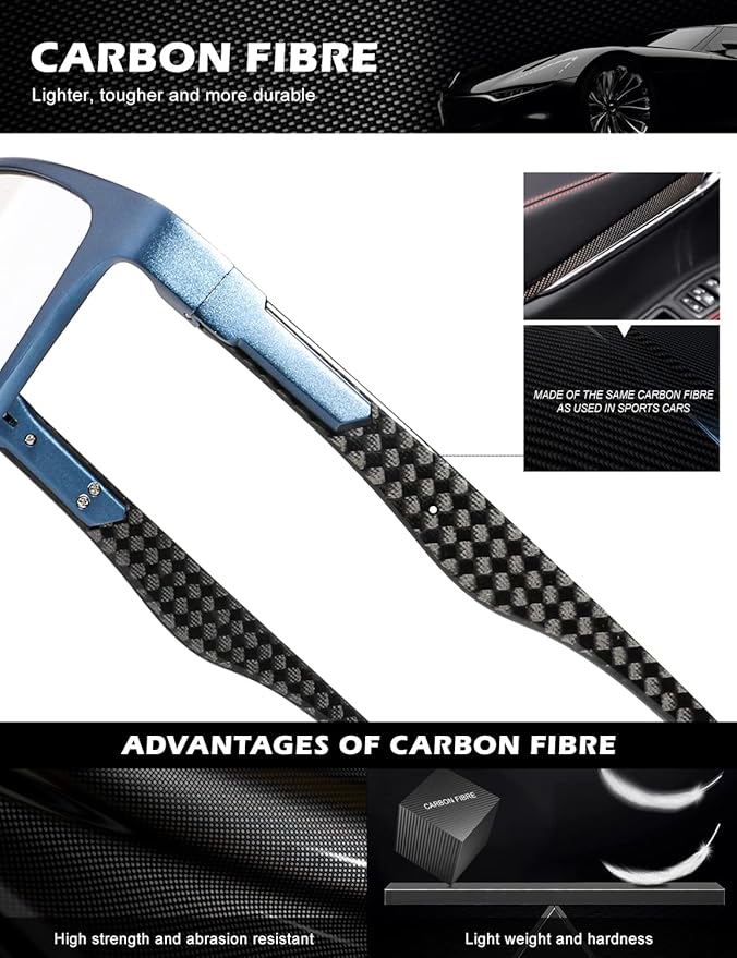 ANYLUV Carbon Fiber Reading Glasses for Men Women, Blue Light Blocking Computer Readers, Anti Glare Spring Hinge
