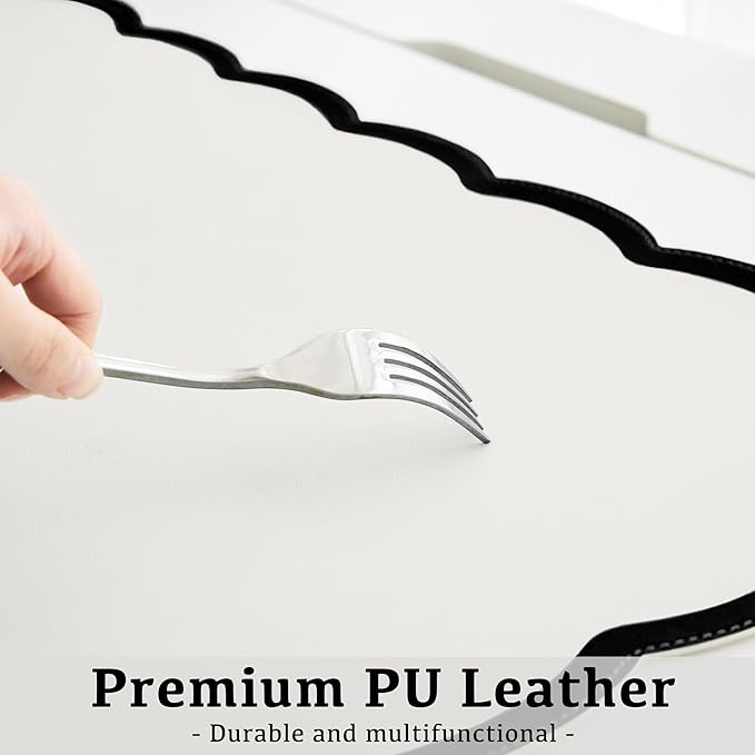 Scalloped Desk Mat, 31.5" x 15.7" Large Cute Black White Aesthetic Desk Accessories, PU Leather Computer Laptop Desk Mat Mouse Keyboard Pad, Desk Writing Makeup Mat for Vanity/Work/Home Decor