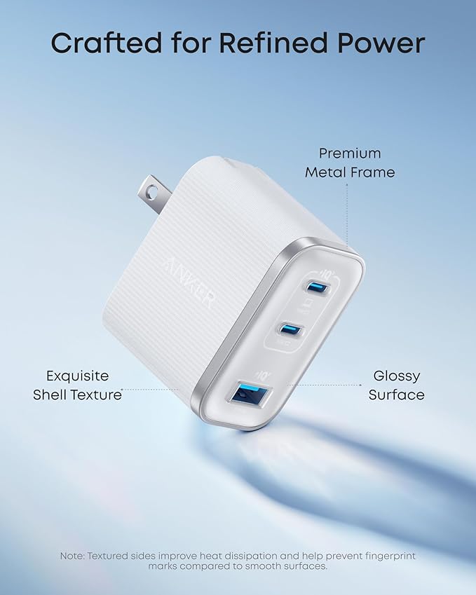 Anker Nano Charger, Ultra-Fast 70W Output 3-Port USB C Charger Block, Fast Charging, Compact and Stylish, for iPhone 17/16 Series, MacBook, iPad, Pixel, Galaxy, and More(White, Cable Included)