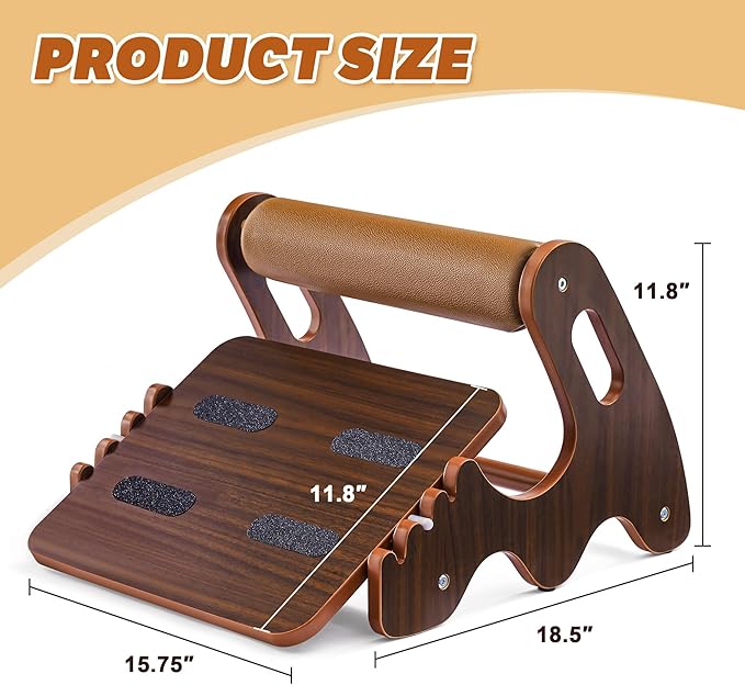Spacocld Foot Rest for Under Desk at Work- Adjustable Rocking Foot Stool with 3 Height Positions and Soft Crossbar, Ergonomic Wooden Footrest with Anti-Slip Surface for Home, Office