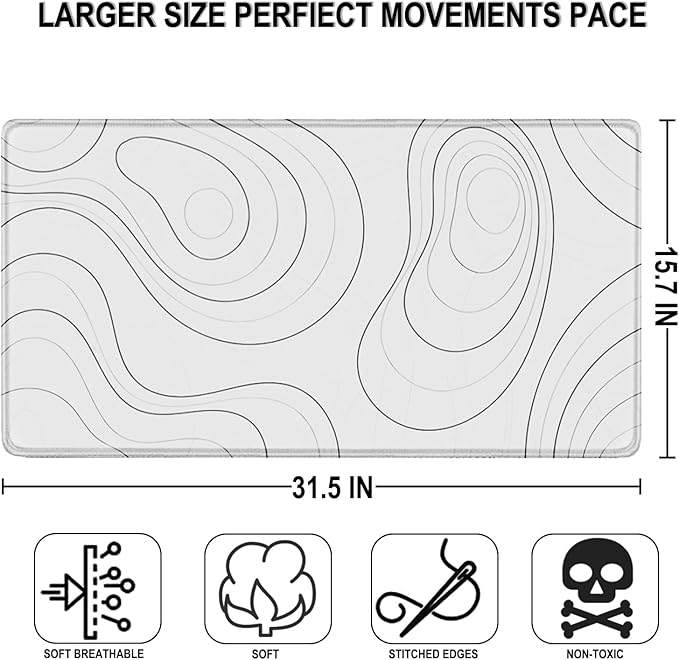 Large Mouse Pad, 31.5" x15.7" Large Mat with Superior Micro-Weave Cloth, Water Resist Keyboard Mousepad with Non-Slip Base, Laptop Pad for Office Home Gaming, White Black Lines