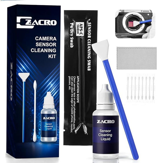 Zacro Camera Cleaning Kit 16mm APS-C Frame Sensor Cleaning Swab*8 + 20ml Sensor Cleaner for DSLR SLR Digital Camera CMOS Sensor Cleaning, Compatible with Nikon Sony Canon by ZACRO