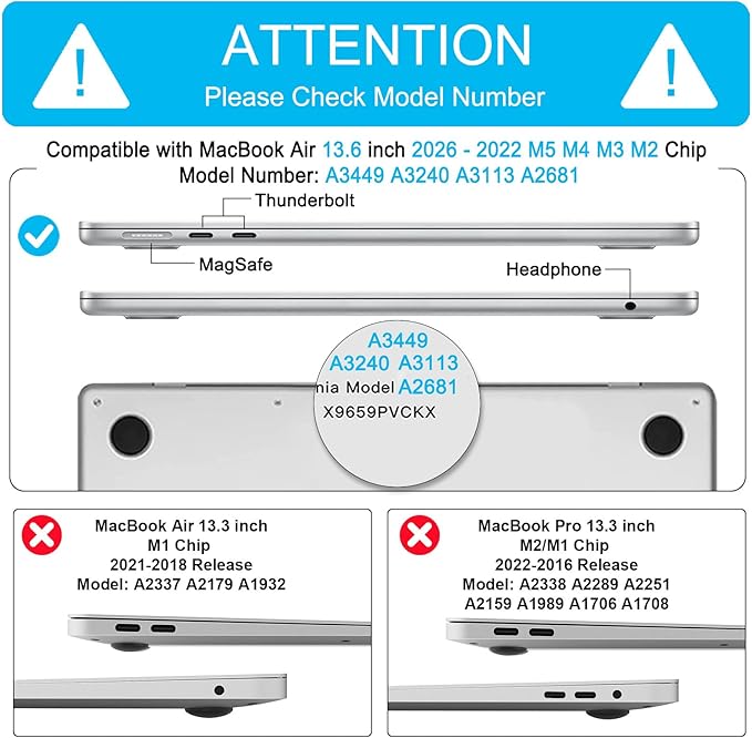 B BELK Compatible with MacBook Air 13 inch Case M5 2026 2025 2024-2022 M4 M3 M2 A3449 A3240 A3113 A2681, Plastic Hard Shell+Keyboard Cover+Screen Protector for MacBook Air 13.6 inch Case, Blue Wave