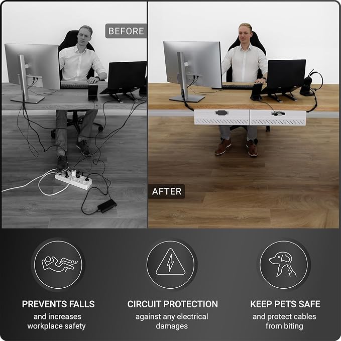 Under Desk Cable Management Tray no Drill – Wire Management - Cord Organizer – Huge Load Capacity – Under Desk Cable Tray no Drill (White, 2 Pieces Set) - Image 5