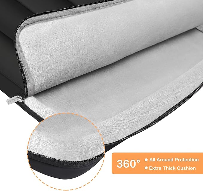 MOSISO 360 Protective 13-14 inch Laptop Case, 13.3 inch Puffy Laptop Sleeve Compatible with MacBook Air 13 13.6 M3 M2 M1/Pro 13/14, HP, Dell, ASUS, Lenovo,Polyester Horizontal Side Open Bag, Black