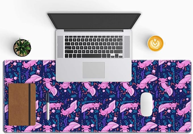 Axolotl Large Gaming Desk Mat - 31.5x11.8 inches Extended XL Big Cute Mouse Pad Waterproof with Non-Slip Base and Stitched Edges for Computer Keyboard