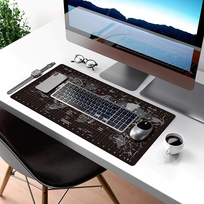 Large Keyboard Gaming Mouse Pad Black World Map Mouse Pad with Anti-Slip Rubber Base, Extended XXL Long Gaming Mousepad Big Mouse Pads for Desk,31.5 X 11.8 Inch
