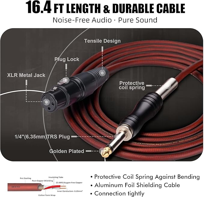 Dynamic Microphone - Professional Vocal Microphone for Singing - Handheld Wired Microphone with 16ft XLR to 1/4" Audio Cable - Mic for Speaking, Karaoke & Living Stage