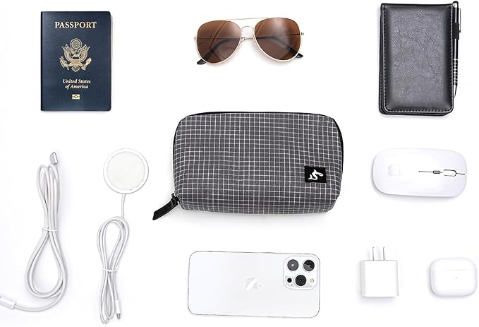 SIMTOP Small Tech Accessory Pouch Cable Organizer Bag, Compact Electronics Travel Case for Charger, Cords, Mouse & Power Bank, Water-Resistant Portable Gadget Storage for Backpack & Daily Commute