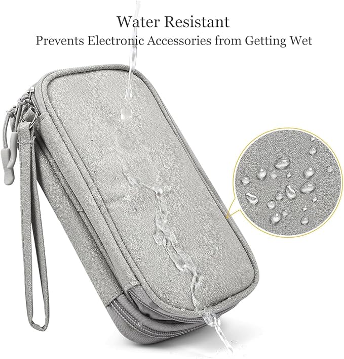 Travel Organizer Pouch Electronic Accessories Carry Case Portable Waterproof Double Layers Storage Bag for Cable, Cord, Charger, Phone, Power Bank, Earphone, Hard Drive (Light Grey, Large)