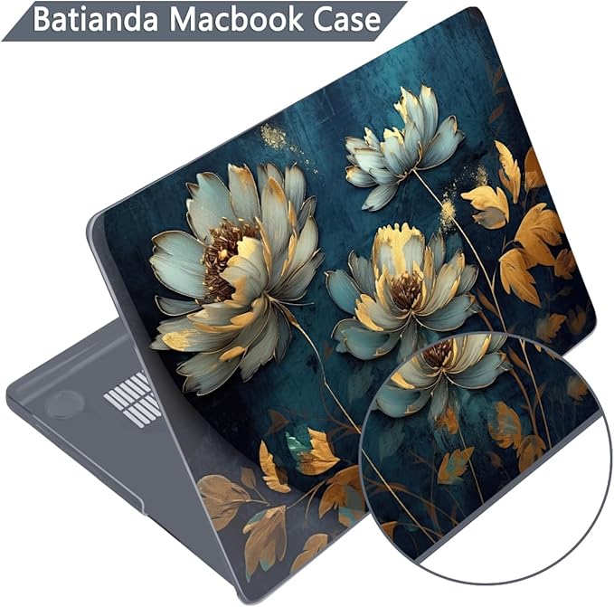 Batianda for MacBook Pro 14 Inch Case 2026-2021 Release M5 M4 M3 M2 M1 Pro/Max, 1.2mm Slim Graphic Hard Shell Cover with Keyboard Cover, Screen Protector 4-in-1 Bundle, Blooming Flowers