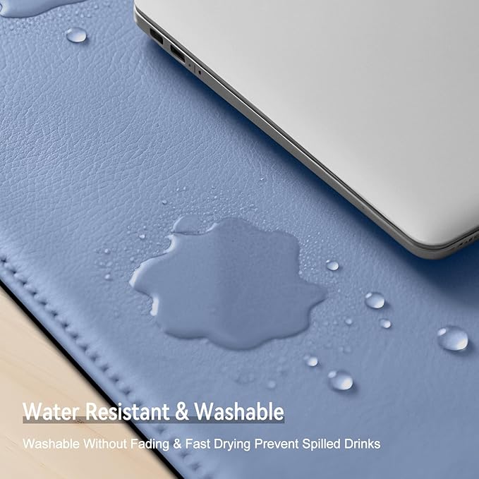 Dual Sided Leather Desk Mat - Waterproof Desk Pad - Ideal for Large Mouse Pad and Desk Mats on Top of Desks (Blue, 11"*8")