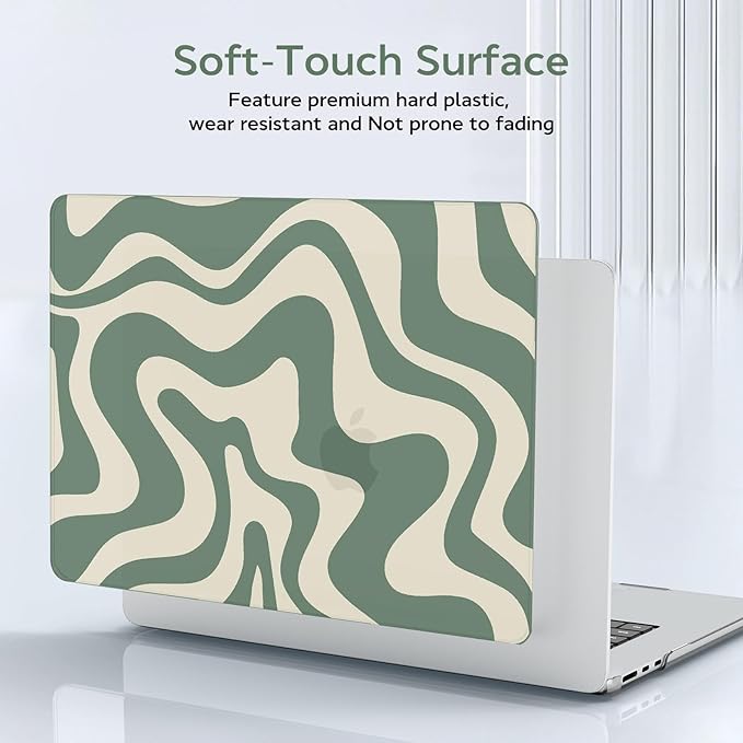 B BELK Compatible with MacBook Air 13 inch Case M5 2026 2025 2024-2022 M4 M3 M2 A3449 A3240 A3113 A2681, Plastic Hard Shell for MacBook Air 13.6 inch Case+Keyboard Cover+Screen Protector. Green Wave
