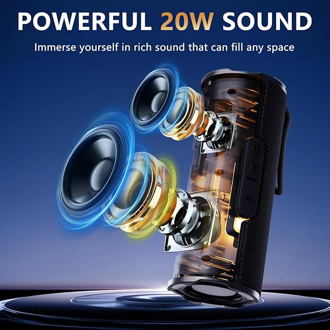 BYANDBY Bluetooth Speaker with IPX5 Waterproof 2 Portable, Long Playtime, Wireless Stereo Pairing, 12W Stereo Sound, BT 5.3, Bassup, Electronics for Home, Shower, Outdoors, Travel(Black)