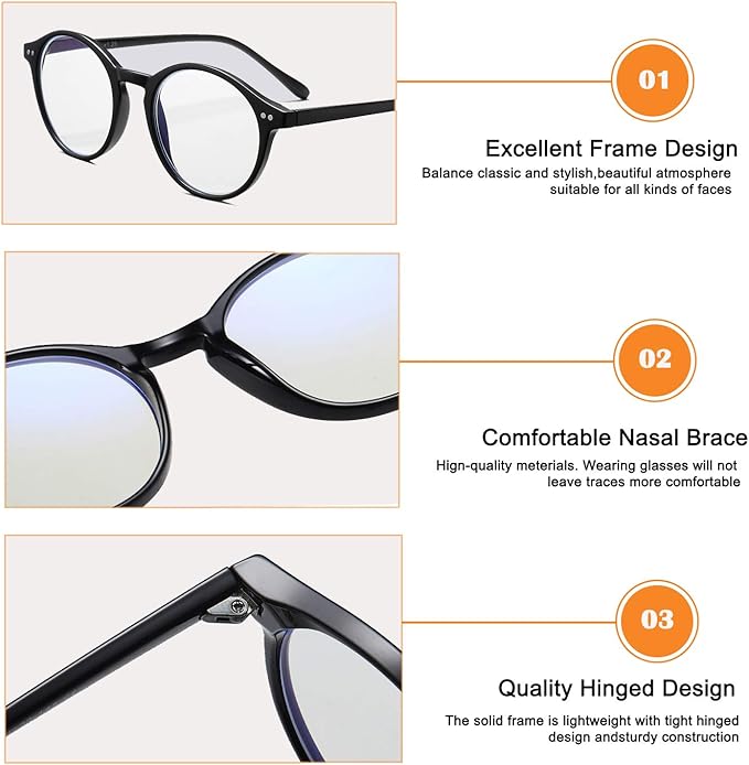 HJSTES Vintage Blue Light Glasses for Women Men Round Bluelight Blocking Glasses Thick TR90 Frame Eyeglasses