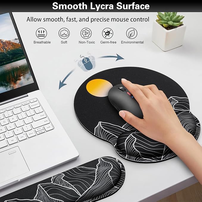 Mouse Pad Black, Ergonomic Keyboard Wrist Rest, Mouse Pad with Wrist Rest Black, Gaming Mousepad with Wrist Support, Memory Foam Wrist Rest Set for Computer Keyboard, Office Desk Accessories