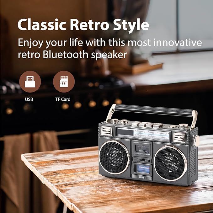 ANTPO Retro Vintage Radio Bluetooth Speakers Vintage Decor Small Wireless Speakers Stereo Radio Portable FM with Rich Bass Speakers Support TF Card for Home/Outdoor/Gift