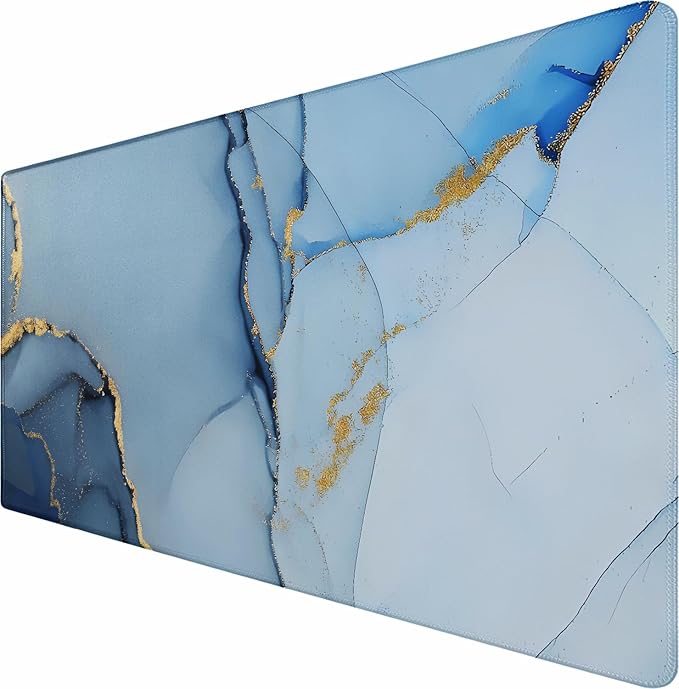 Gaming Mouse Pad, Large Pad with Non-Slip Rubber Base, Waterproof Mousepad with Stitched Edges, XXL Computer Long Keyboard Mouse Mat for Gamer, Office & Home, 31.5" x 15.7", Marble Blue