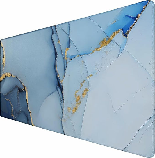 Gaming Mouse Pad, Large Pad with Non-Slip Rubber Base, Waterproof Mousepad with Stitched Edges, XXL Computer Long Keyboard Mouse Mat for Gamer, Office & Home, 31.5" x 15.7", Marble Blue