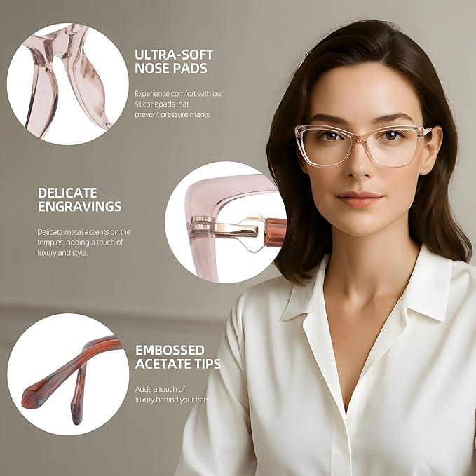 DOERAYM Blue Light Glasses for Woman: Amber Tint Reading Glasses for Night Shift Nurses & Office Workers