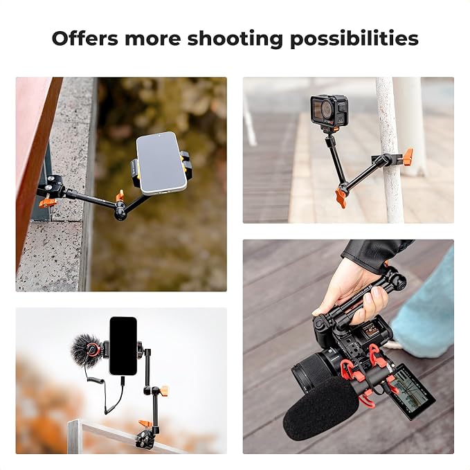 K&F CONCEPT 9.8" Magic Arm Clamp Kit with 1/4" & 3/8" Thread Screw 360° Ball Heads Articulating Magic Arm with Tripod Mount Adapter for Gopro/LED Lights/Monitor/Flash/Microphone/DSLR Camera - Image 7