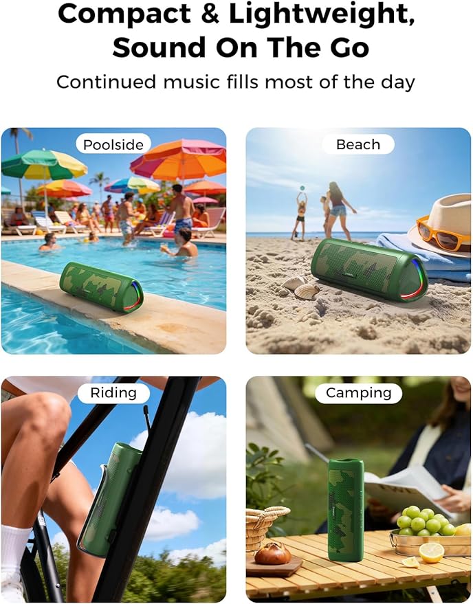 Bluetooth Speaker with HD Sound, Portable Wireless, IPX5 Waterproof, Up to 20H Playtime, TWS Pairing, BT5.3, for Home/Party/Outdoor/Beach, Electronic Gadgets, Birthday Gift (Camo)