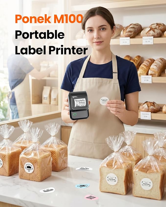 Label Maker Machine with Tape, M100 Address Barcode Label Printer, Versatile App 4000 Icons and 300 Fonts, Industrial Label Makers for Small Business, Office, Home, School, Safety Label Makers
