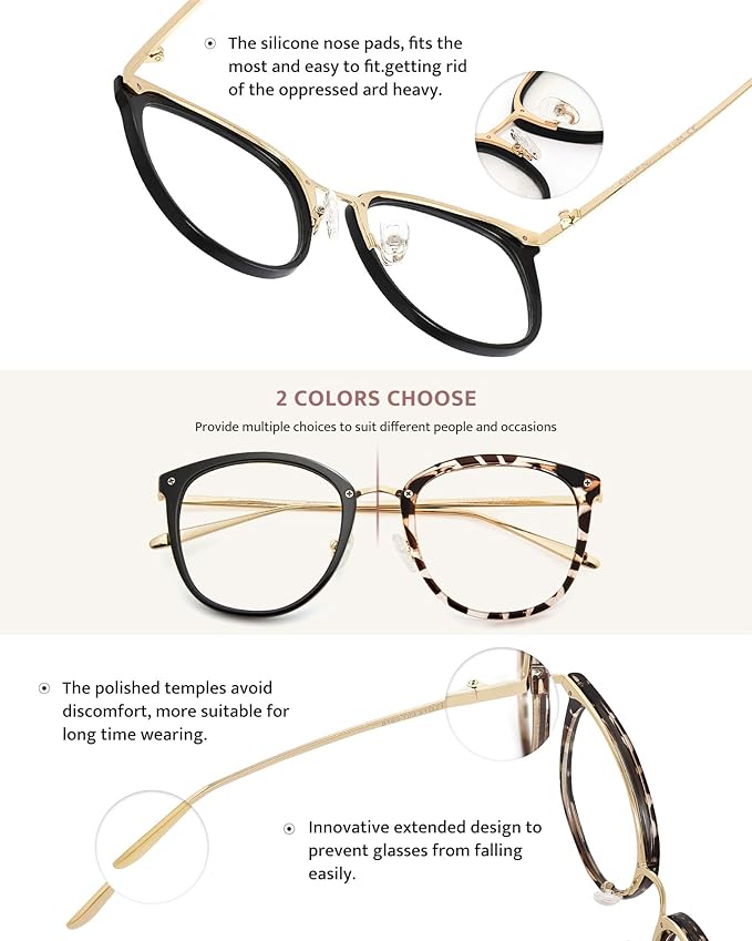 Cyxus 2 Pack Blue Light Glasses for Women, Blue Light Blocking Computer Eyeglasses for Woman Anti Eye Strain Glasses Reduce Headaches
