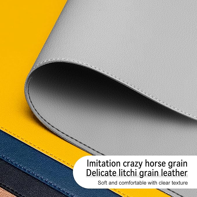 Dual Sided Leather Desk Mat - Waterproof Desk Pad - Ideal for Large Mouse Pad and Desk Mats on Top of Desks (Gray, 11"*8")