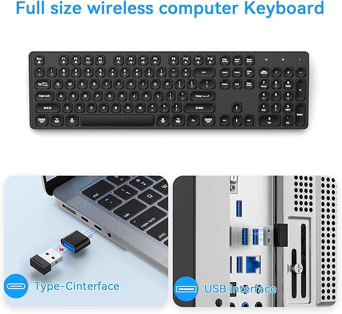 Rechargeable Wireless Keyboard for Mac and Windows, Ultra Slim 2.4GHz Full-Size Keyboard with Low-Profile Quiet Keys, Compatible with PC, Laptop, Windows 11/10/8/7