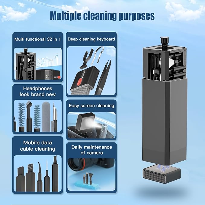Keyboard Cleaning Kit Laptop Cleaner, 32-in-1 Computer Screen Cleaning Brush Tool, Multi-Function PC Electronic Cleaner Kit for iPad iPhone Pro, Earbuds, Camera Monitor(Black) - Image 3