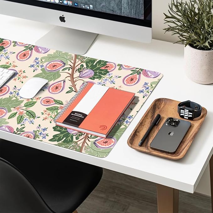 Desk Mat Large Protector Pad 23.6" ×11.8", Non-Slip PU Leather Desk Blotter, Waterproof Mouse Pad for Office Home Figs