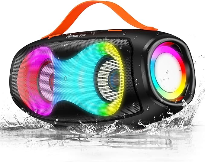 TENMIYA Portable Bluetooth Speaker,IPX5 Waterproof WirelessSpeaker with Dynamic Lights,TWS Pairing to 40W StereoSound,Bluetooth 5.0,20HPlaytime,Outdoor/Home SmallSpeakers as Gifts forTeens or Women