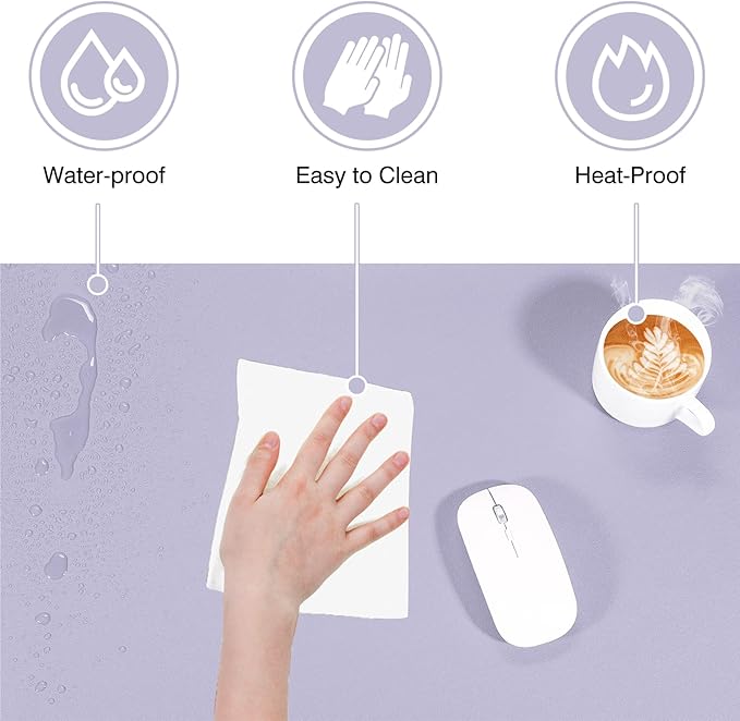 TOWWI Dual Sided Desk Pad, Large Desk Mat, Waterproof Desk Blotter Protector Mouse Pad, Leather Desk Pad Large for Keyboard and Mouse (24" x 14", Purple/Purple)