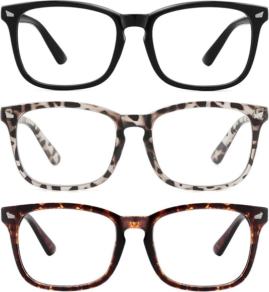 MEETSUN Blue Light Blocking Glasses, Anti Eye Strain Headache (Sleep Better),Computer Reading Glasses UV400 Transparent Lens (Black+Leopard+Tortoise, 53)