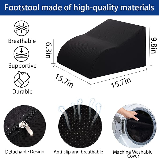 Foot Rest for Under Desk at Work, Ergonomic Under Desk Footrest with Washable Cover for Office, Home & Gaming Leg Elevation Pillow Black