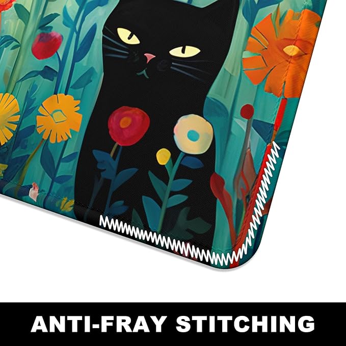 BOSOBO Large Desk Mat, XXL Gaming Mouse Mat, Full Cover Desktop 31.5 x 11.8 Inches, Black Cat GreenFolwers