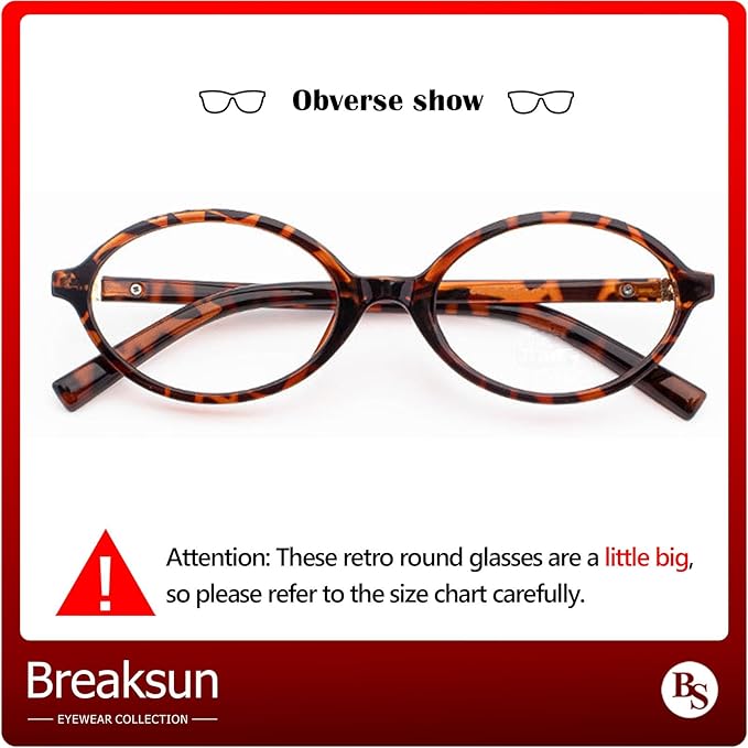 Breaksun Fashion Oval Glasses for Women Men Retro Round Tortoise Frame Blue Light Glasses Nerd Eyeglasses