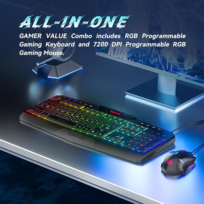 Redragon S101-3 PRO Gaming Keyboard and Mouse, RGB Backlit Programmable Keyboard Mouse with Software, Independent Macro Record Keys, Value Combo Set, New Update Version