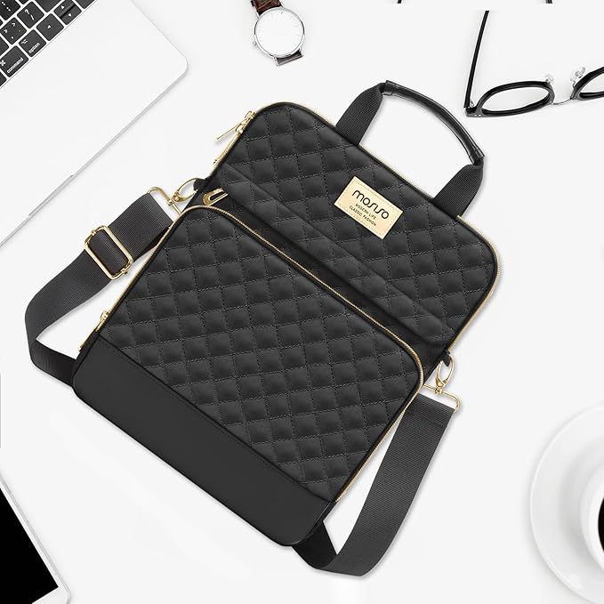 MOSISO 12.9 inch Tablet Sleeve Bag for iPad Pro 13 M4&iPad Air 13 M3 M2,iPad Pro 12.9 M2 M1 6/5,Surface Laptop Go 12.4,Galaxy Tab S8+/S9+ 12.4,Square Quilted Carrying Case with 2 Pockets, Black